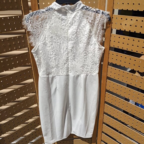 Off-White Lace Overlay Dress Sz L - Picture 4 of 5
